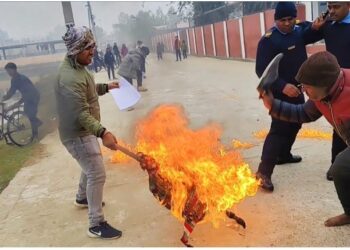 मधेश प्रदेश सभा अगाडि मुख्यमन्त्री सिंहको पुतला दहन